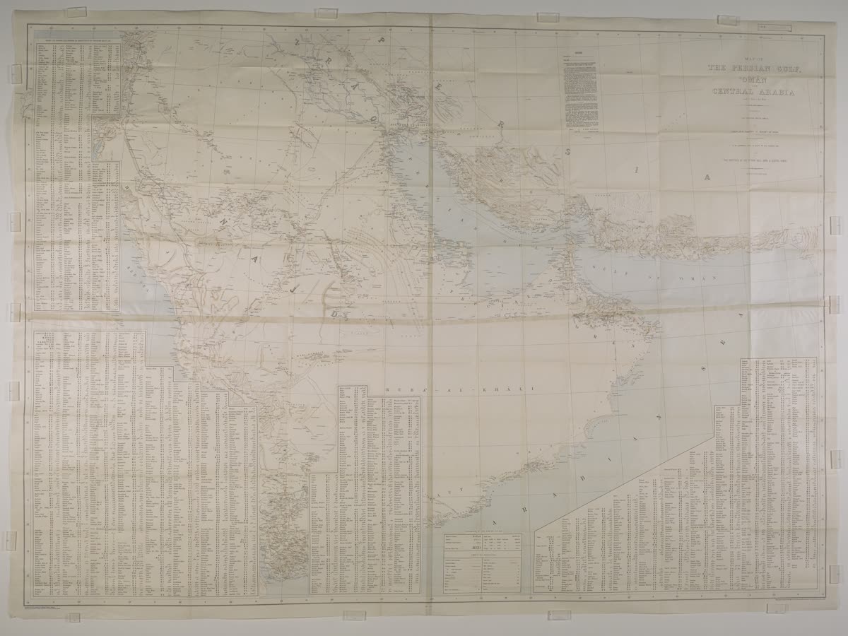 Historic Gulf of Oman and central Arabia map illustrating sea-lane geometry