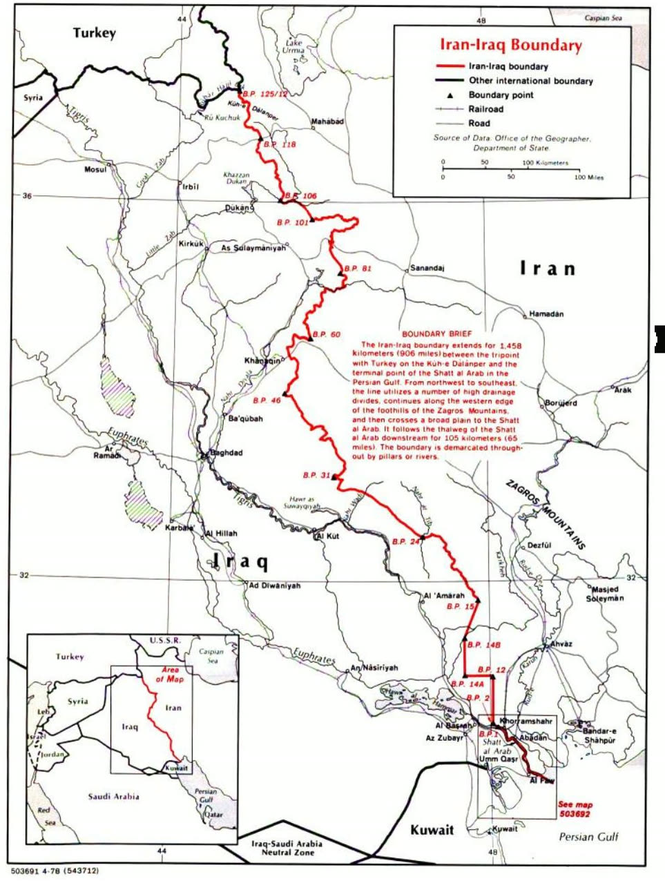 Map of Iran and Iraq showing major border segments and transit corridors