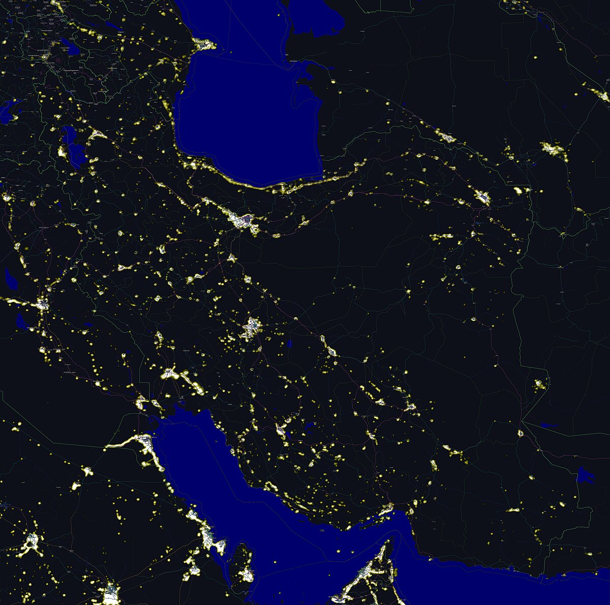 Iran night lights supporting middle east no-fly zones and air corridor risk context