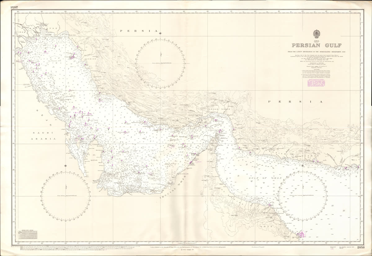 Persian Gulf map chart showing shipping corridors and coastal approaches